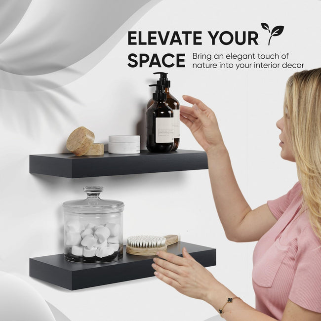 Floating Wooden Shelves for Kitchen Wall Mounted - Thick Industrial Kitchen Wood Shelf Set of 2