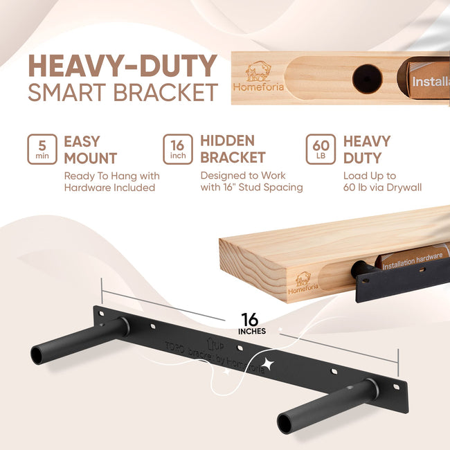 Floating Wooden Shelves for Kitchen Wall Mounted - Thick Industrial Kitchen Wood Shelf Set of 2