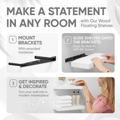 Floating Wooden Shelves for Kitchen Wall Mounted - Thick Industrial Kitchen Wood Shelf Set of 2