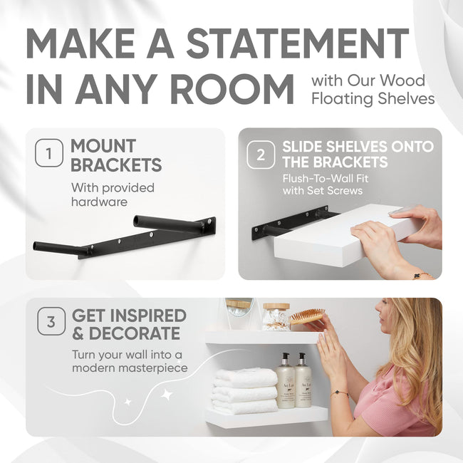 Floating Wooden Shelves for Kitchen Wall Mounted - Thick Industrial Kitchen Wood Shelf Set of 2