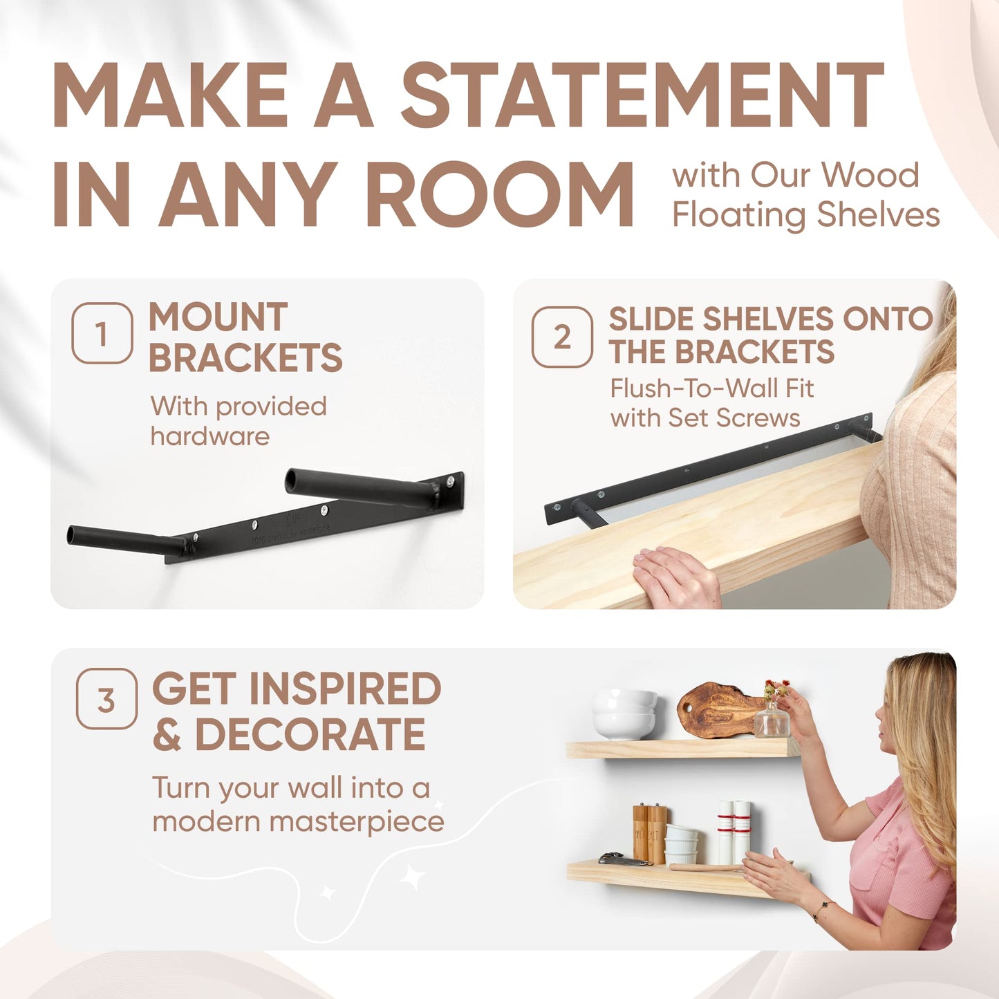 Floating Wooden Shelves for Kitchen Wall Mounted - Thick Industrial Kitchen Wood Shelf Set of 2