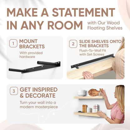 Floating Wooden Shelves for Kitchen Wall Mounted - Thick Industrial Kitchen Wood Shelf Set of 2