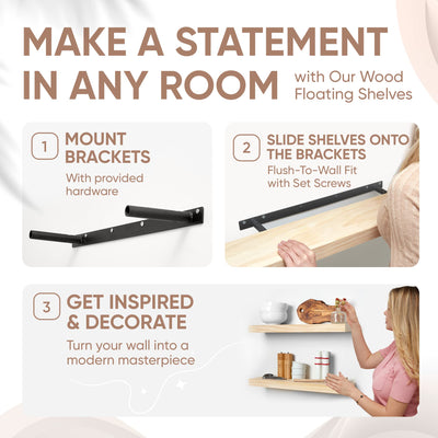 Floating Wooden Shelves for Kitchen Wall Mounted - Thick Industrial Kitchen Wood Shelf Set of 2