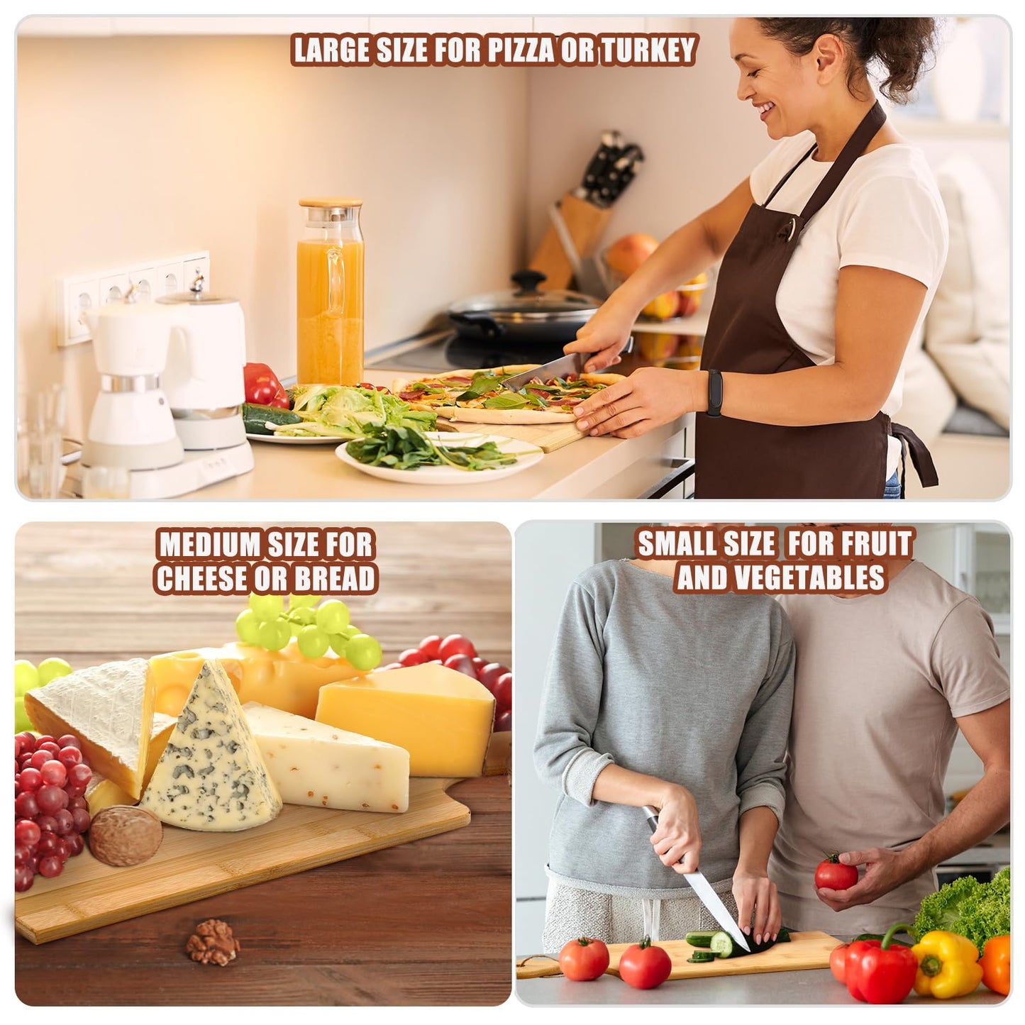 12 Packs Cutting Board Set with Handles 15 x 7 Inch, Acacia, Bamboo Wood)