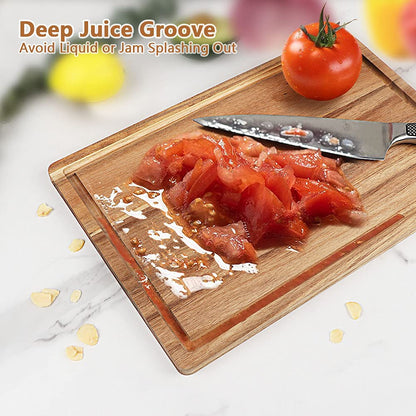 Acacia Wood Cutting Board Set with Juice Groove (3 Pieces), 15x10