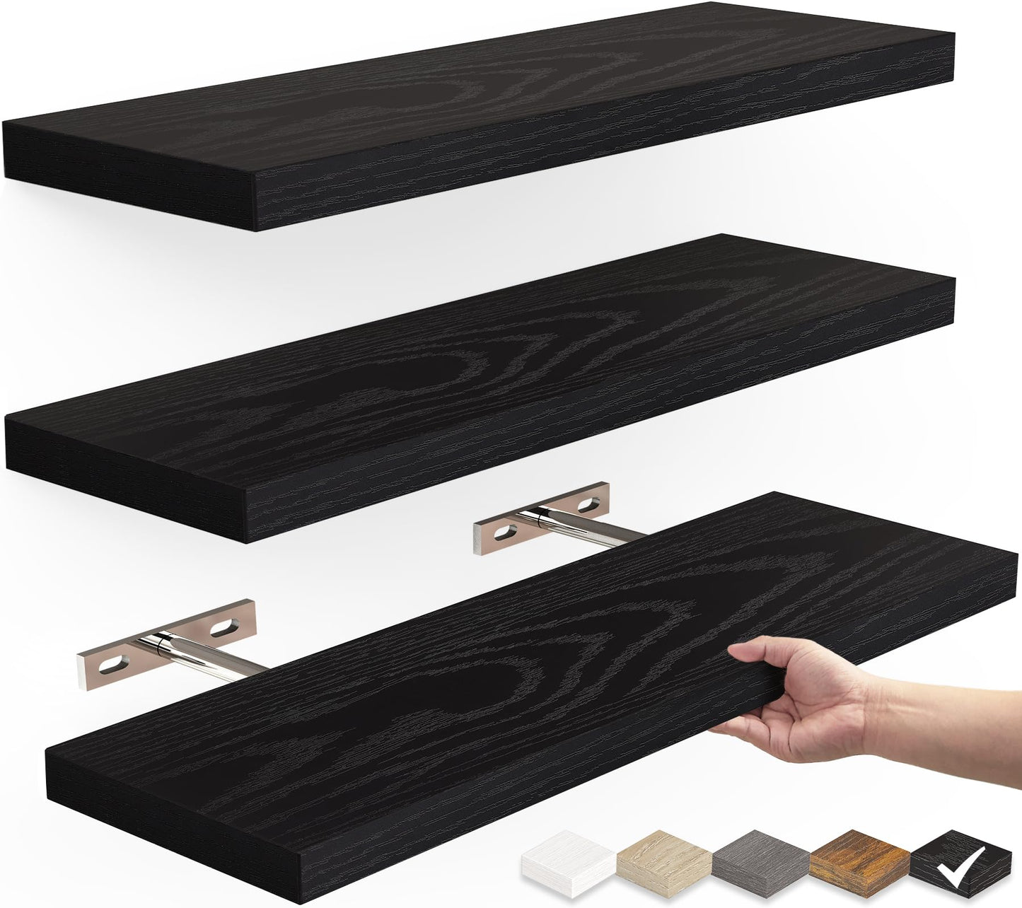Floating Wood Shelves - Wall Mounted, for Kitchen, with 22lbs Capacity Set of 3