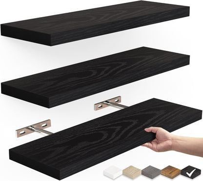 Floating Wood Shelves - Wall Mounted, for Kitchen, with 22lbs Capacity Set of 3
