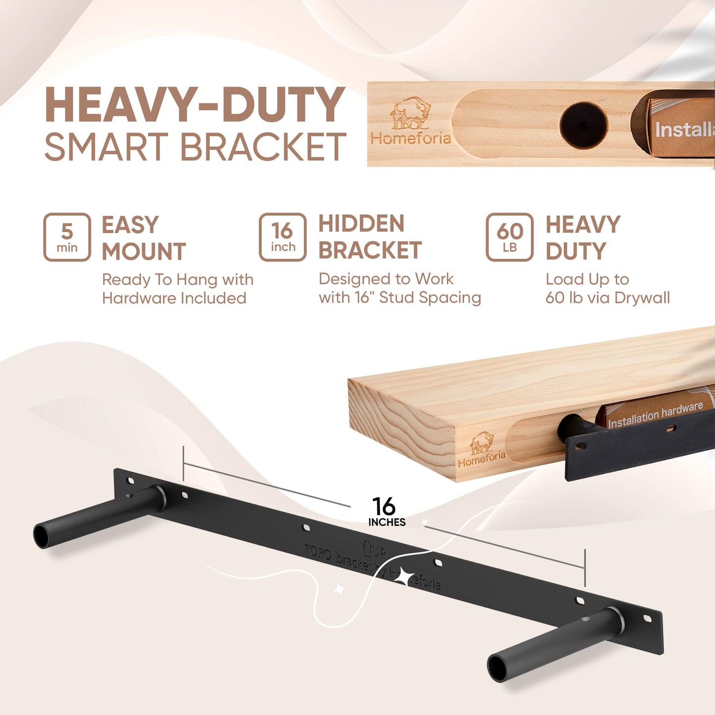 Floating Wooden Shelves for Kitchen Wall Mounted - Thick Industrial Kitchen Wood Shelf Set of 2