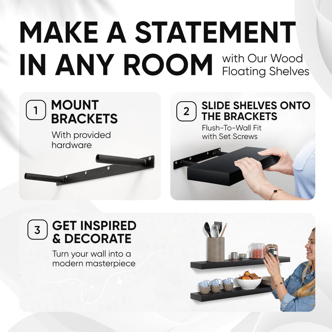 Floating Wooden Shelves for Kitchen Wall Mounted - Thick Industrial Kitchen Wood Shelf Set of 2