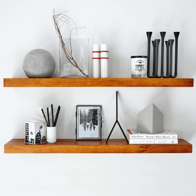 Floating Wooden Shelves for Kitchen Wall Mounted - Thick Industrial Kitchen Wood Shelf Set of 2