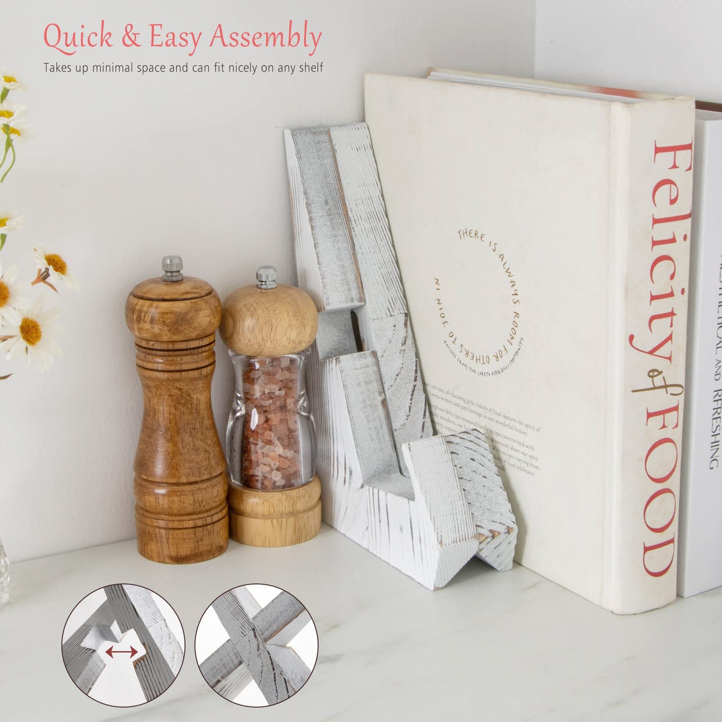 Cookbook Stand, Wooden Recipe Book Holder, Cook Book Stand for Kitchen Counter