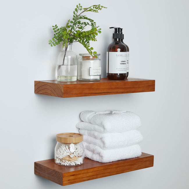 Floating Wooden Shelves for Kitchen Wall Mounted - Thick Industrial Kitchen Wood Shelf Set of 2