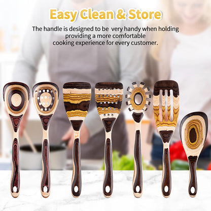 7-Piece wood Utensils Set, Durable, Eco-Friendly, Wooden Spoons for cooking, Kitchen Tool