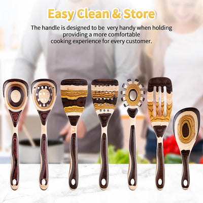 7-Piece wood Utensils Set, Durable, Eco-Friendly, Wooden Spoons for cooking, Kitchen Tool