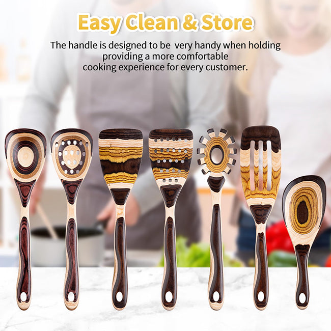 7-Piece wood Utensils Set, Durable, Eco-Friendly, Wooden Spoons for cooking, Kitchen Tool