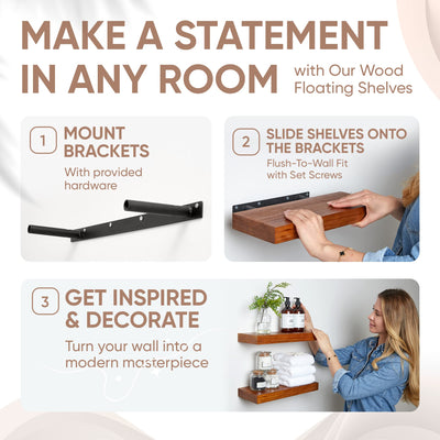 Floating Wooden Shelves for Kitchen Wall Mounted - Thick Industrial Kitchen Wood Shelf Set of 2