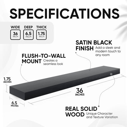 Floating Wooden Shelves for Kitchen Wall Mounted - Thick Industrial Kitchen Wood Shelf Set of 2