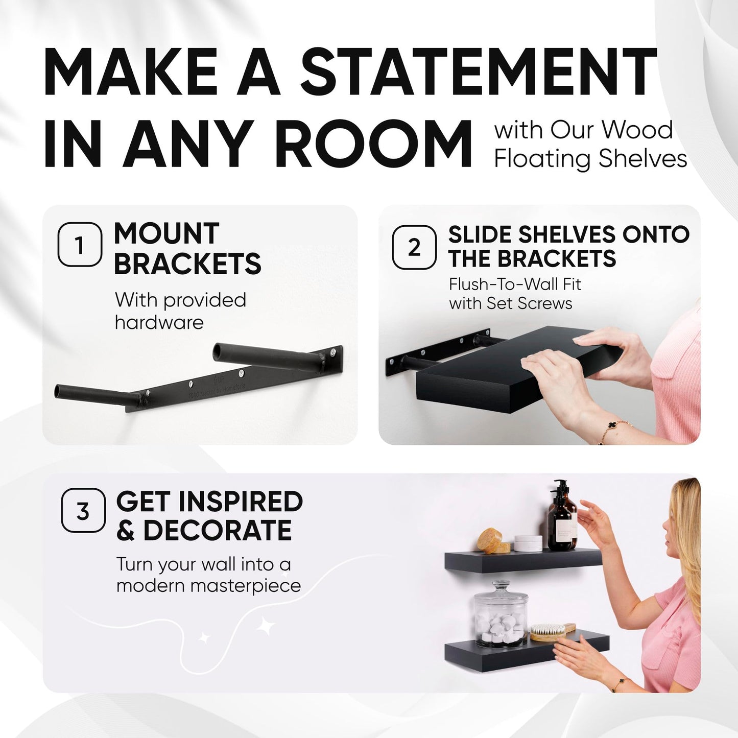 Floating Wooden Shelves for Kitchen Wall Mounted - Thick Industrial Kitchen Wood Shelf Set of 2
