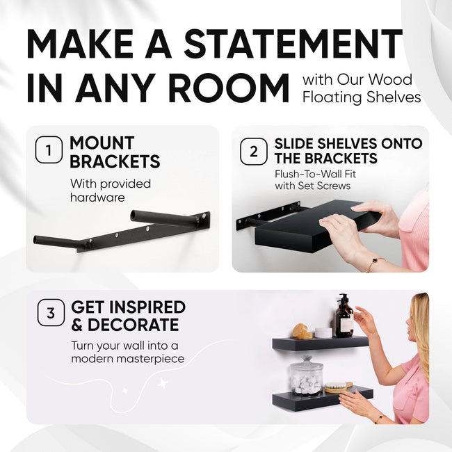 Floating Wooden Shelves for Kitchen Wall Mounted - Thick Industrial Kitchen Wood Shelf Set of 2