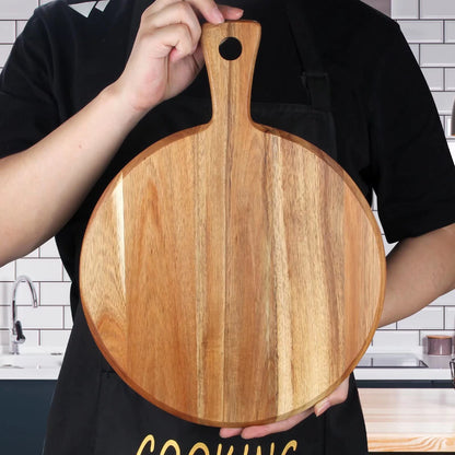 Acacia Wood Cutting Board with Handle Wooden Chopping Board Round Paddle