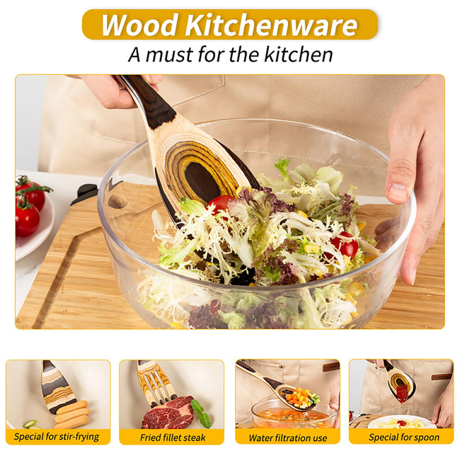 7-Piece wood Utensils Set, Durable, Eco-Friendly, Wooden Spoons for cooking, Kitchen Tool
