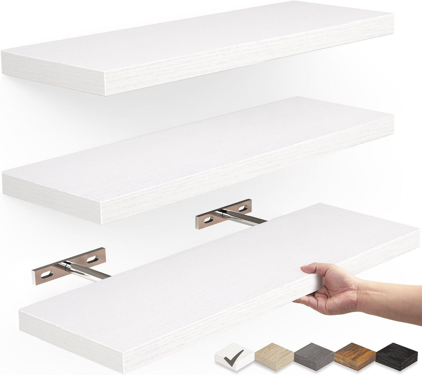 Floating Wood Shelves - Wall Mounted, for Kitchen, with 22lbs Capacity Set of 3