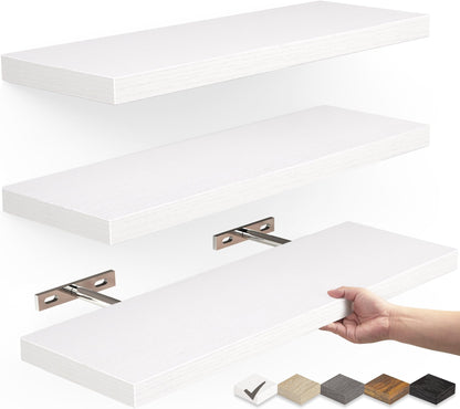 Floating Wood Shelves - Wall Mounted, for Kitchen, with 22lbs Capacity Set of 3