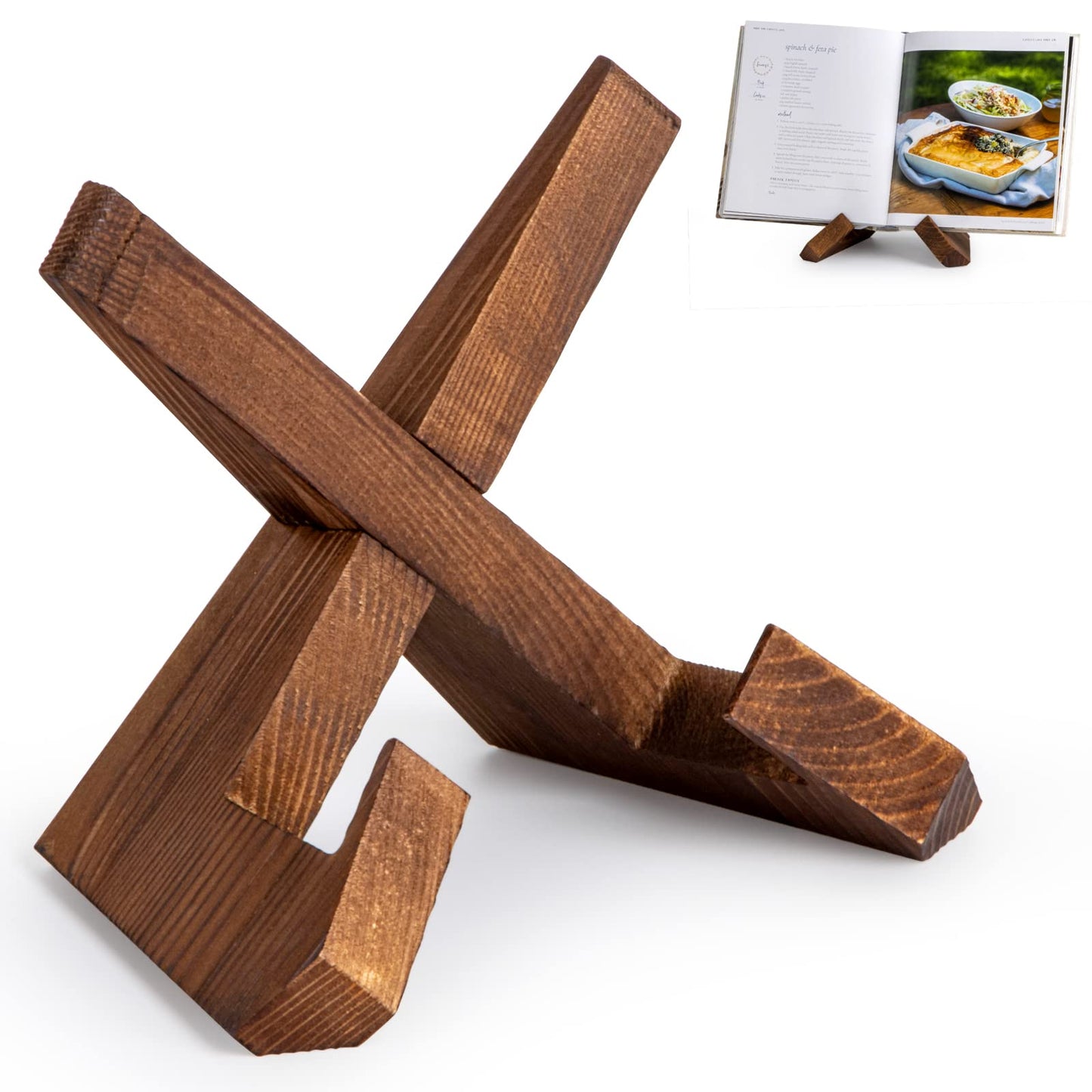 Cookbook Stand, Wooden Recipe Book Holder, Cook Book Stand for Kitchen Counter