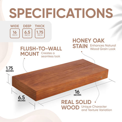 Floating Wooden Shelves for Kitchen Wall Mounted - Thick Industrial Kitchen Wood Shelf Set of 2