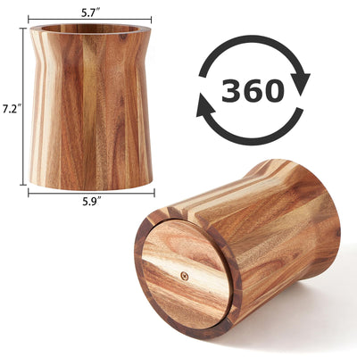 Acacia Wooden Utensil Holder for Countertop, 360° Rotating Kitchen Utensil Holder, 7.2"x 6" Large