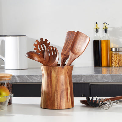 Acacia Wooden Utensil Holder for Countertop, 360° Rotating Kitchen Utensil Holder, 7.2"x 6" Large