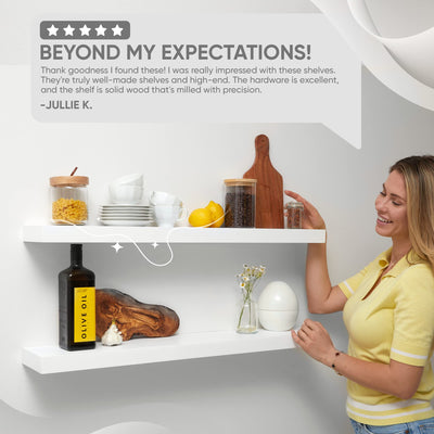 Floating Wooden Shelves for Kitchen Wall Mounted - Thick Industrial Kitchen Wood Shelf Set of 2