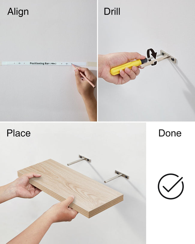 Floating Wood Shelves - Wall Mounted, for Kitchen, with 22lbs Capacity Set of 3