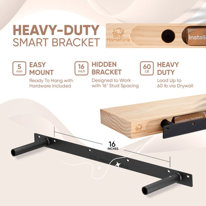 Floating Wooden Shelves for Kitchen Wall Mounted - Thick Industrial Kitchen Wood Shelf Set of 2