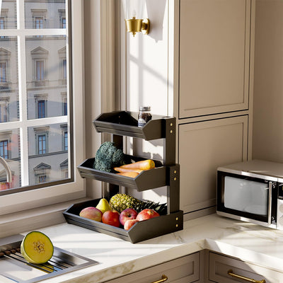 Acacia Wood Fruit Basket - Fruit Bowl for Kitchen Counter, Extra Large Made in USA