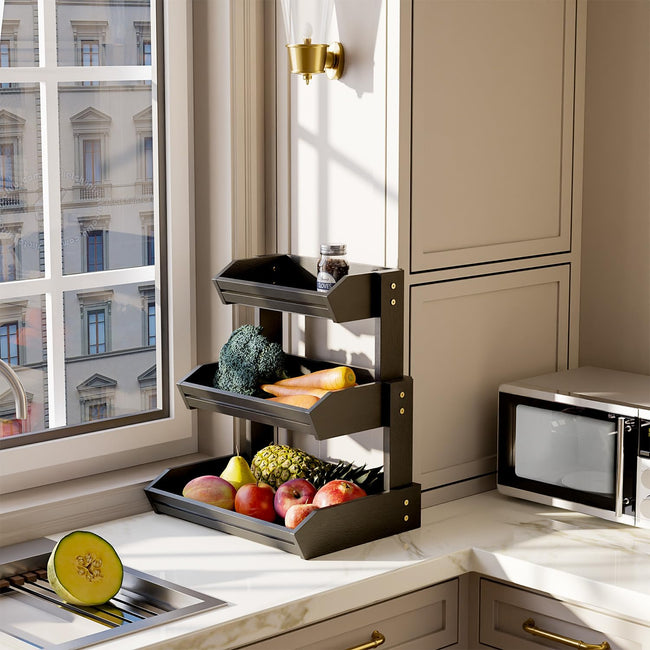 Acacia Wood Fruit Basket - Fruit Bowl for Kitchen Counter, Extra Large Made in USA