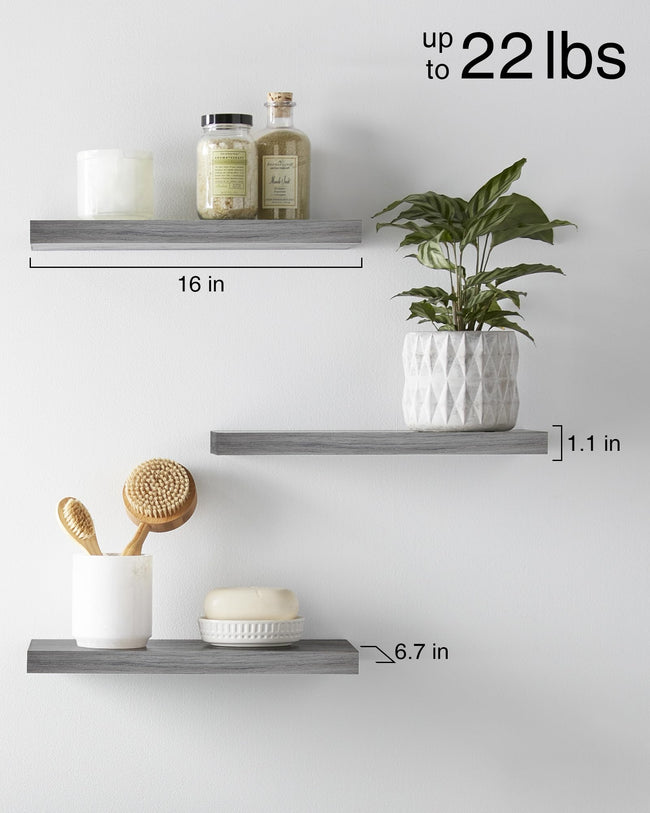 Floating Wood Shelves - Wall Mounted, for Kitchen, with 22lbs Capacity Set of 3