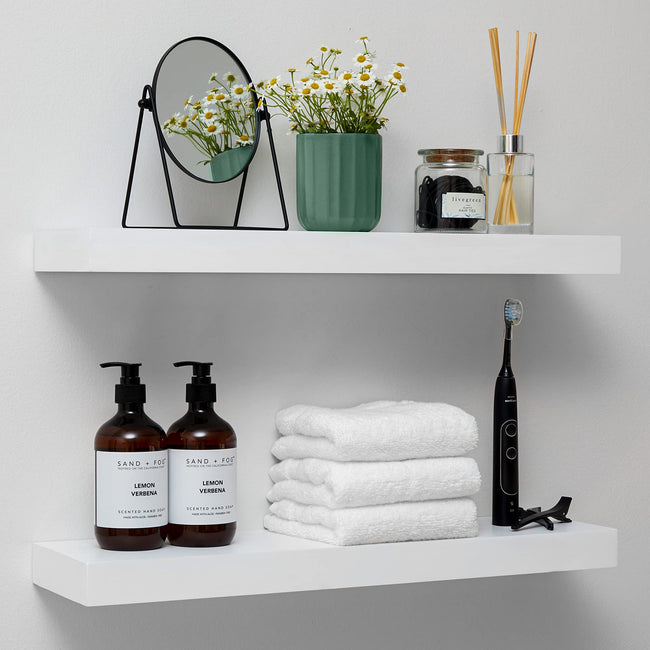 Floating Wooden Shelves for Kitchen Wall Mounted - Thick Industrial Kitchen Wood Shelf Set of 2