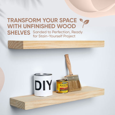 Floating Wooden Shelves for Kitchen Wall Mounted - Thick Industrial Kitchen Wood Shelf Set of 2