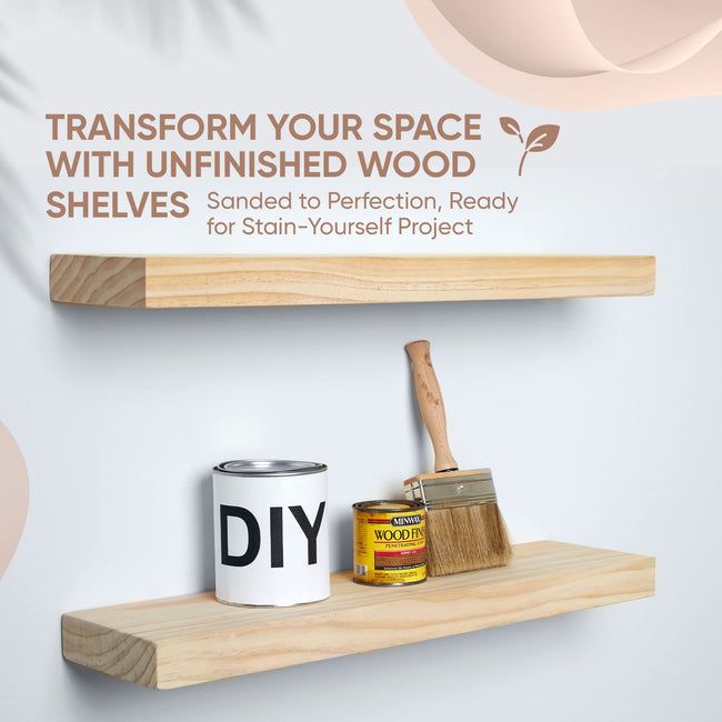 Floating Wooden Shelves for Kitchen Wall Mounted - Thick Industrial Kitchen Wood Shelf Set of 2