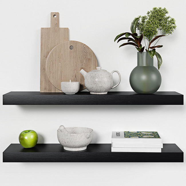 Floating Wooden Shelves for Kitchen Wall Mounted - Thick Industrial Kitchen Wood Shelf Set of 2