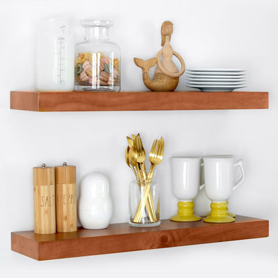 Floating Wooden Shelves for Kitchen Wall Mounted - Thick Industrial Kitchen Wood Shelf Set of 2