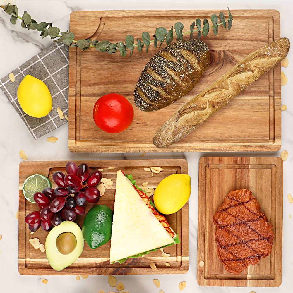 Acacia Wood Cutting Board Set with Juice Groove (3 Pieces), 15x10