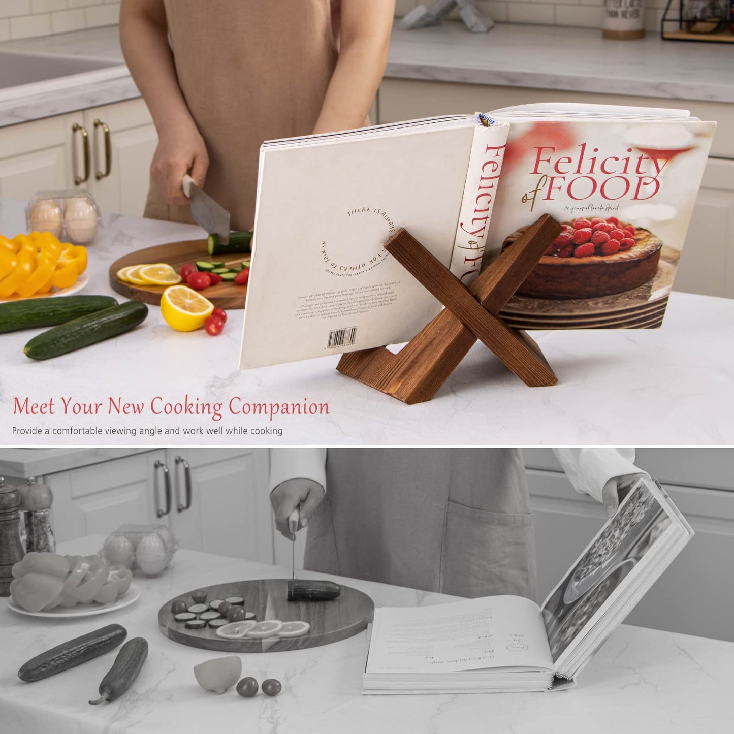 Cookbook Stand, Wooden Recipe Book Holder, Cook Book Stand for Kitchen Counter