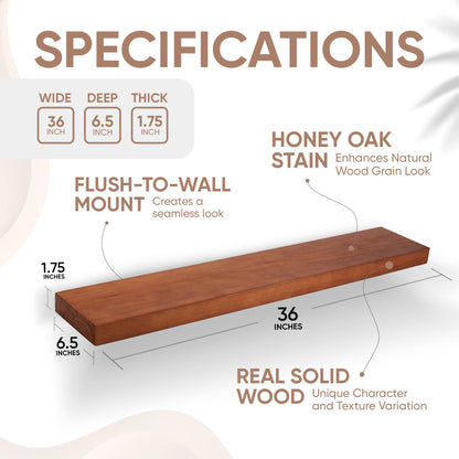 Floating Wooden Shelves for Kitchen Wall Mounted - Thick Industrial Kitchen Wood Shelf Set of 2