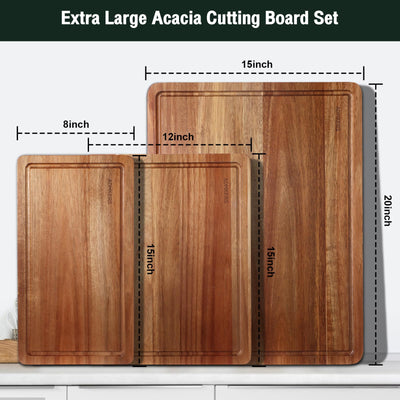 Wood Cutting Boards Set of 3 for Kitchen, Thick Chopping Board, (17x12, 12x10, 12x7 inch)