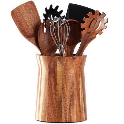 Acacia Wooden Utensil Holder for Countertop, 360° Rotating Kitchen Utensil Holder, 7.2"x 6" Large