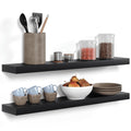Floating Wooden Shelves for Kitchen Wall Mounted - Thick Industrial Kitchen Wood Shelf Set of 2