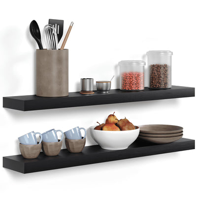 Floating Wooden Shelves for Kitchen Wall Mounted - Thick Industrial Kitchen Wood Shelf Set of 2