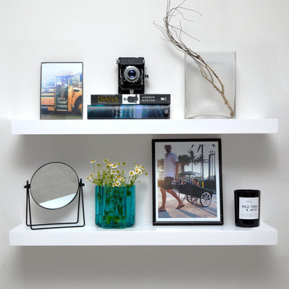 Floating Wooden Shelves for Kitchen Wall Mounted - Thick Industrial Kitchen Wood Shelf Set of 2